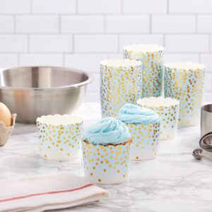 50 Pack Blue and Gold Polka Dot Cupcake Liners Wrappers, Muffin Paper Baking Cup for Wedding & Birthday