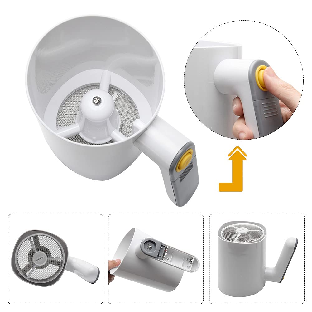 Electric Flour Sifter, Handheld Battery Operated Stainless Steel Mesh Shaker, Cup Shape Powder Shaker Strainer Kitchen Cooking Baking Pastry Tools 4 Cup Capacity(White)