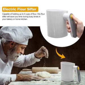 Electric Flour Sifter, Handheld Battery Operated Stainless Steel Mesh Shaker, Cup Shape Powder Shaker Strainer Kitchen Cooking Baking Pastry Tools 4 Cup Capacity(White)