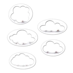 KDDOM 5 PCS Plastic Fluffy Fondant Cloud Cutters, 3D Cloud Embossing Molds for Sugarcraft Cake Decorating, Cupcake Topper