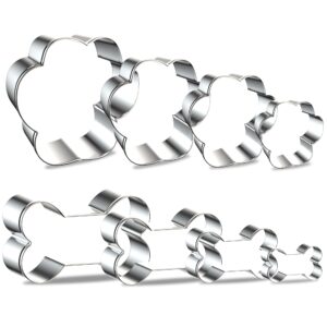 hottion 8pcs dog bone and dog paw print cookie cutters set, metal 4 sizes dog bone paw shape cookie cutters, dog theme party cookie cutter dog treats cutters molds for homemade treats baking