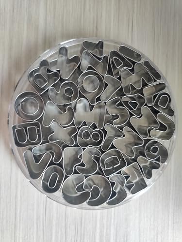 Mini Alphabet Number Cookie Cutters Sets of 37 Pieces Letter Mold Tools for Fondant Biscuit,Cake,Fruit,Vegetables,or Dough Stainless Steel