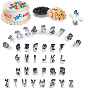 mini alphabet number cookie cutters sets of 37 pieces letter mold tools for fondant biscuit,cake,fruit,vegetables,or dough stainless steel