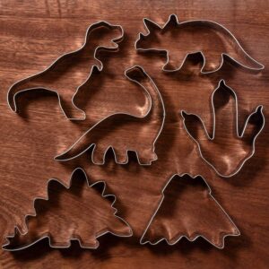 LILIAO Dinosaur Cookie Cutter Set Kids Birthday, 6 Pieces, Stainless Steel