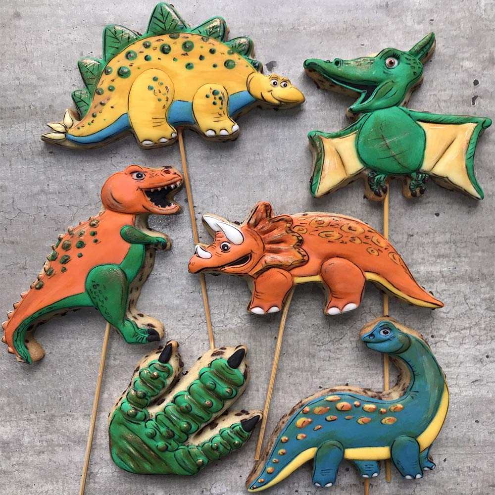 LILIAO Dinosaur Cookie Cutter Set Kids Birthday, 6 Pieces, Stainless Steel