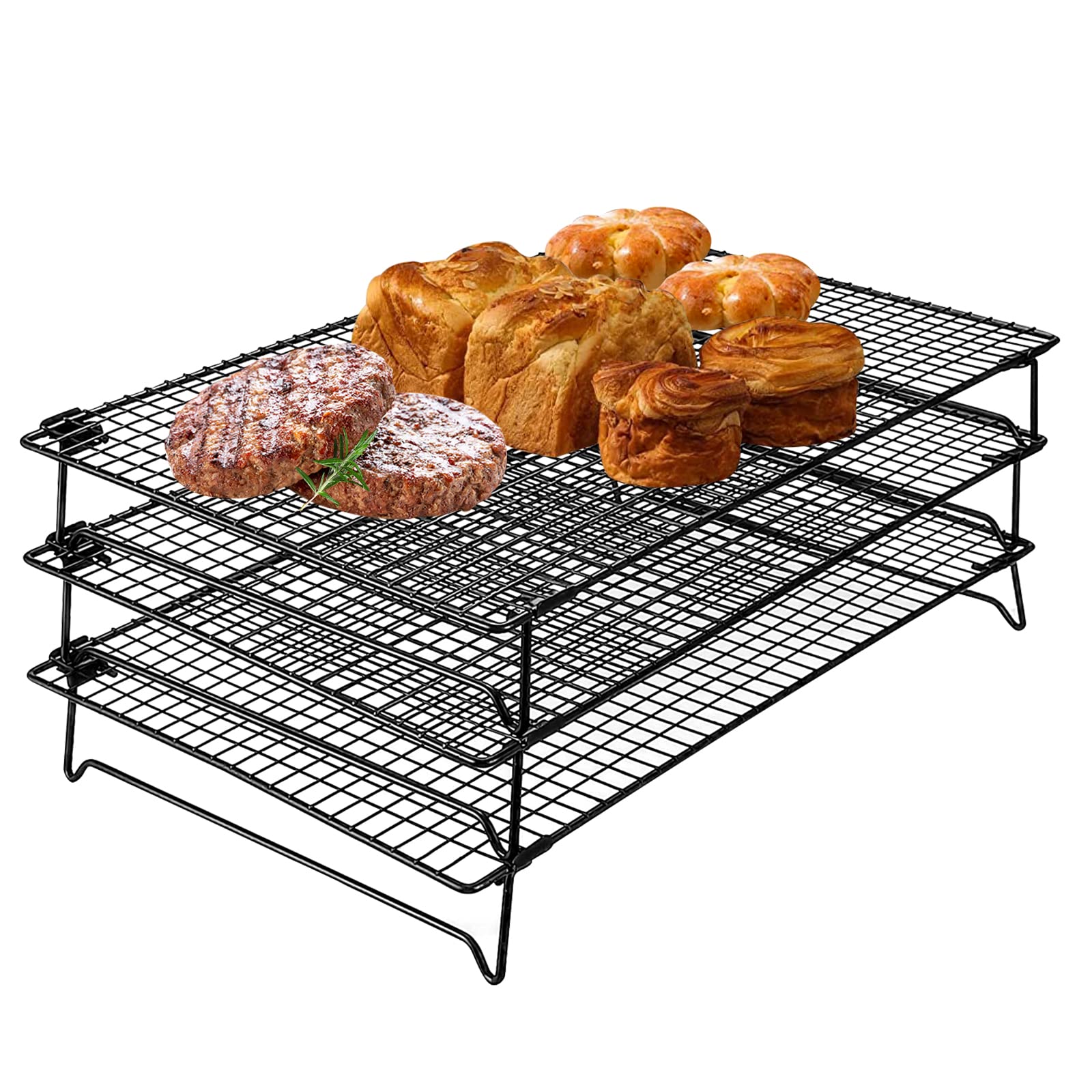 Upgraded Stackable Cooling Rack for Baking,3 Tier Jerky Rack Cooling Racks for Cooking and Baking,Cookie Cooling Rack Baking Racks,Drying Racks,Oven Safe,17”x 11”