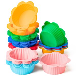 r horse 36pcs silicone cupcake liners multicolor flower shapes silicone baking cups non-stick muffin liners washable muffin molds reusable silicone cupcake molds for pan oven microwave dishwasher