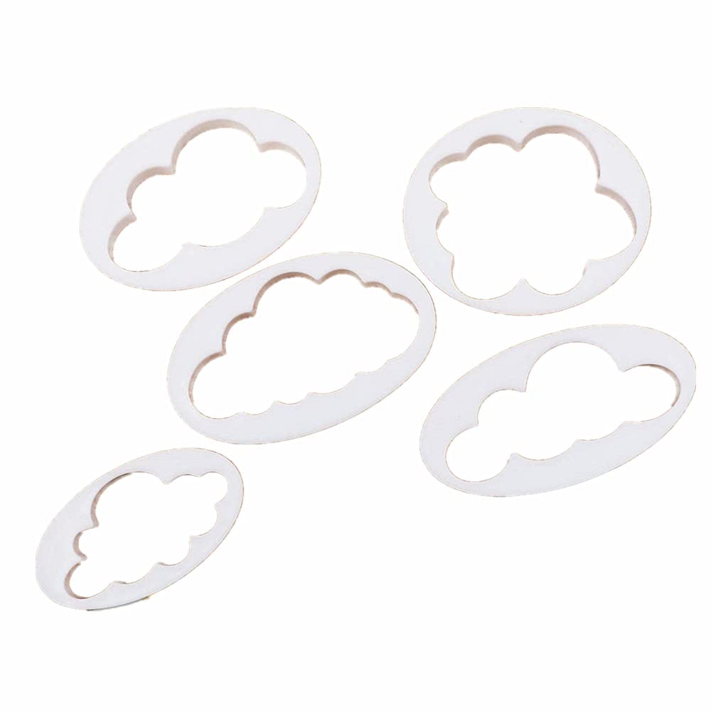 JINYONGXING 5 Pcs Cloud Fondant Cutter Plastic Cake Cookie Biscuit Cutter Mold for Baking Room Coffee Shop Birthday or Wedding Cake Moulds