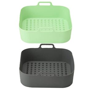 7.5 inch air fryer liner silicone,5-7 qt square shaped silicone air fryer liners bigger size than round shaped to avoid cleaning air fryer (square-light green& gray)