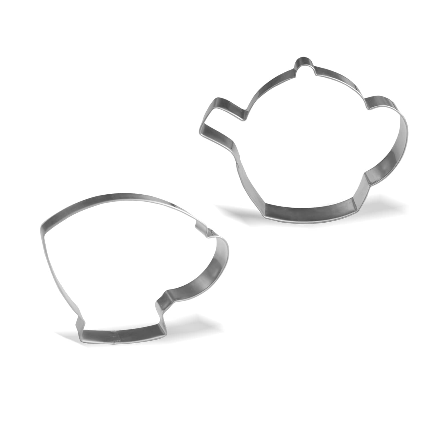 Keewah Tea Cookie Cutter Set - 2 Piece - 4.5” Teapot, 4” Teacup - Stainless Steel