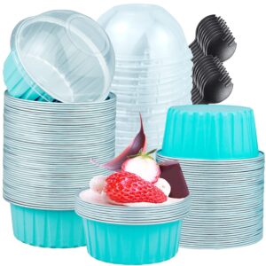 allri cupcake liners with dome lids, foil dessert ramekins 5oz baking cups aluminum foil, muffin for blue lids ramekin containers holders