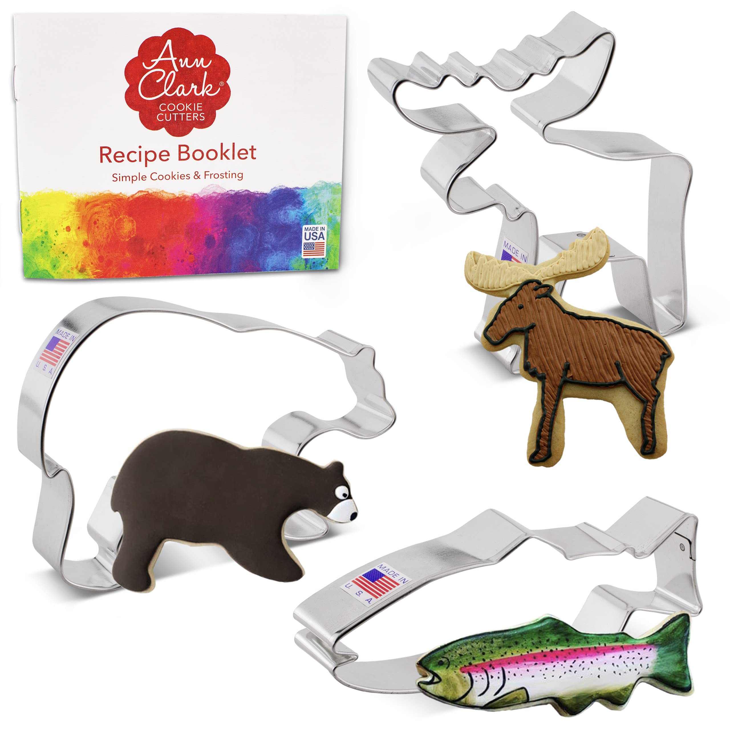 Mountain Wildlife Cookie Cutters 3-Pc. Set Made in USA by Ann Clark, Bear, Moose, Fish