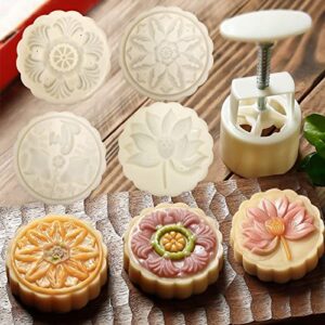 moon cake mold set 125g, mid-autumn festival hand-pressure, cookie stamps for baking mooncake press for 4 sets…