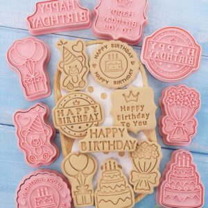 16 Pcs Dog Cookie Cutters 3D Cat Puppy Biscuit Cutter Funny Cartoon Dinosaur Cookie Stamps Embossed Fondant Baking Tool Sugar Craft Cute Cookie Baking Supplies (Happy Birthday)