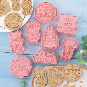 16 Pcs Dog Cookie Cutters 3D Cat Puppy Biscuit Cutter Funny Cartoon Dinosaur Cookie Stamps Embossed Fondant Baking Tool Sugar Craft Cute Cookie Baking Supplies (Happy Birthday)