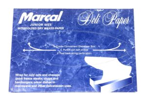 marcal deli wrap interfolded wax paper. dry waxed food liner junior size, 10 inch by 8 inch. 500 total sheets