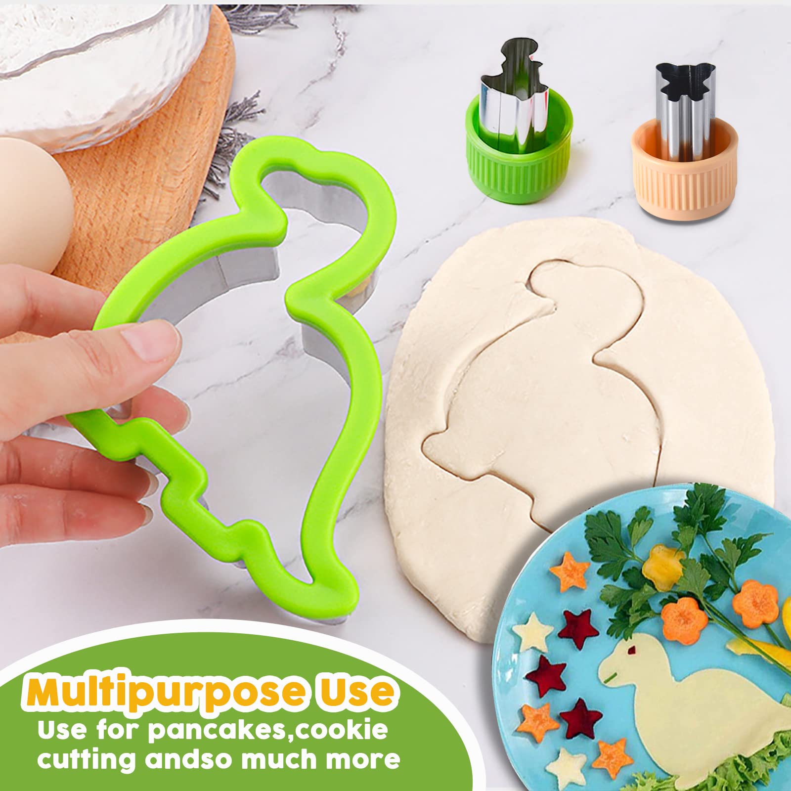 quirzx Dinosaur Sandwich Cutters for Kids, Animal Shapes Mini Vegetable Fruit Cookie Cutters Mold and Food Pick Set for Lunchbox Bento Box - 13 Pcs