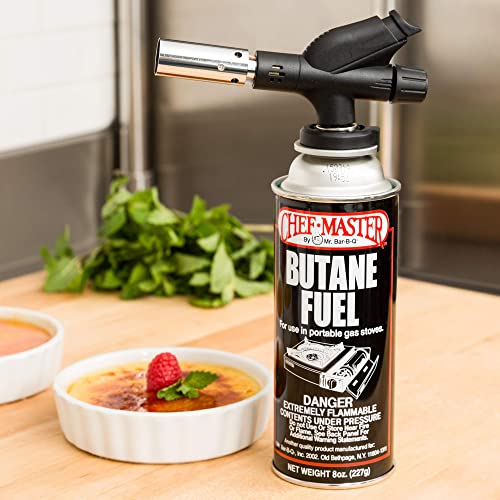 Chef Master 90014 Butane Torch Lighter, Kitchen Torch, Firestick Lighter, Cooking Torch, Blow Torch for Cooking, Food Torch, Chef Torch, Fire Log Lighter - 4 x 8oz Butane Fuel Included