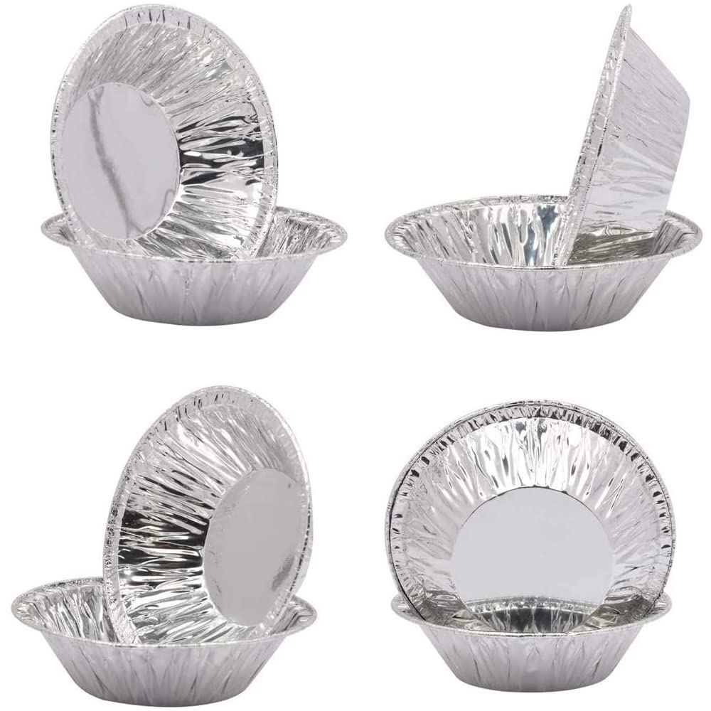 SECALIFE 100 PCS Foil Trays Muffin Cases Disposable Aluminum Foil Cups Round Mini Egg Tart Cases Mold for Cake Tarts Cupcakes, Foil Pudding Dishes Basins Pancake Bun Cases Tin Pie Trays for Baking