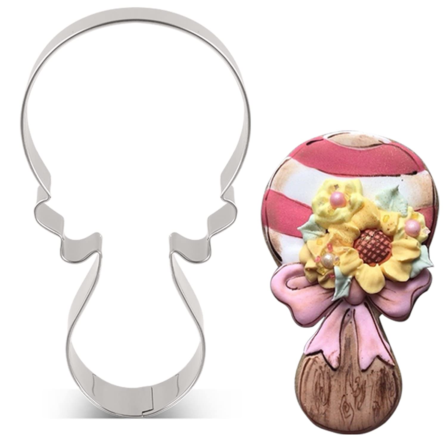 LILIAO Rattle Cookie Cutter for Baby Shower - 2.4 x 4.3 inches - Stainless Steel