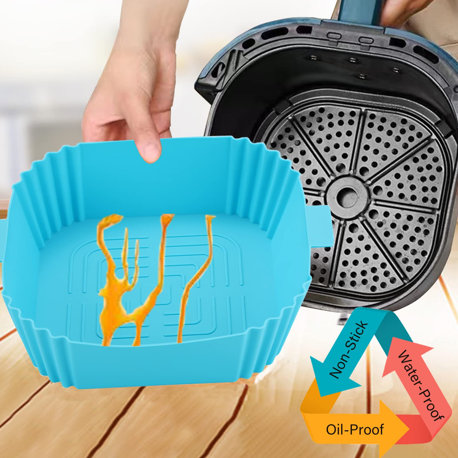 Air Fryer Silicone Liners-Silicone Air Fryer Liners,Airfryer Liners Square Silicone Air Fryer Liners Basket Accessories Air Fryer Liner Silicone Pot Basket Reusable Baking Tray for Air Fryer 2pcs