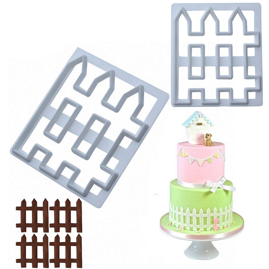 MoldFun 2Pcs Wood Fence Cookie Cutter Plastic Mold for Fondant, Gum Paste, Polymer Clay, Cake Border Decorating