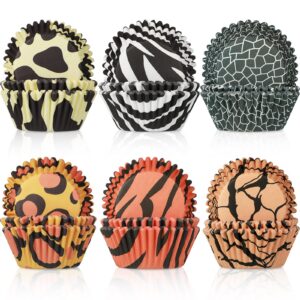 600 pieces animal print cupcake liners leopard baking cup wrappers zebra giraffe muffin standard sized muffin cupcake decorations for birthday wedding party baby shower supplies(chic style)