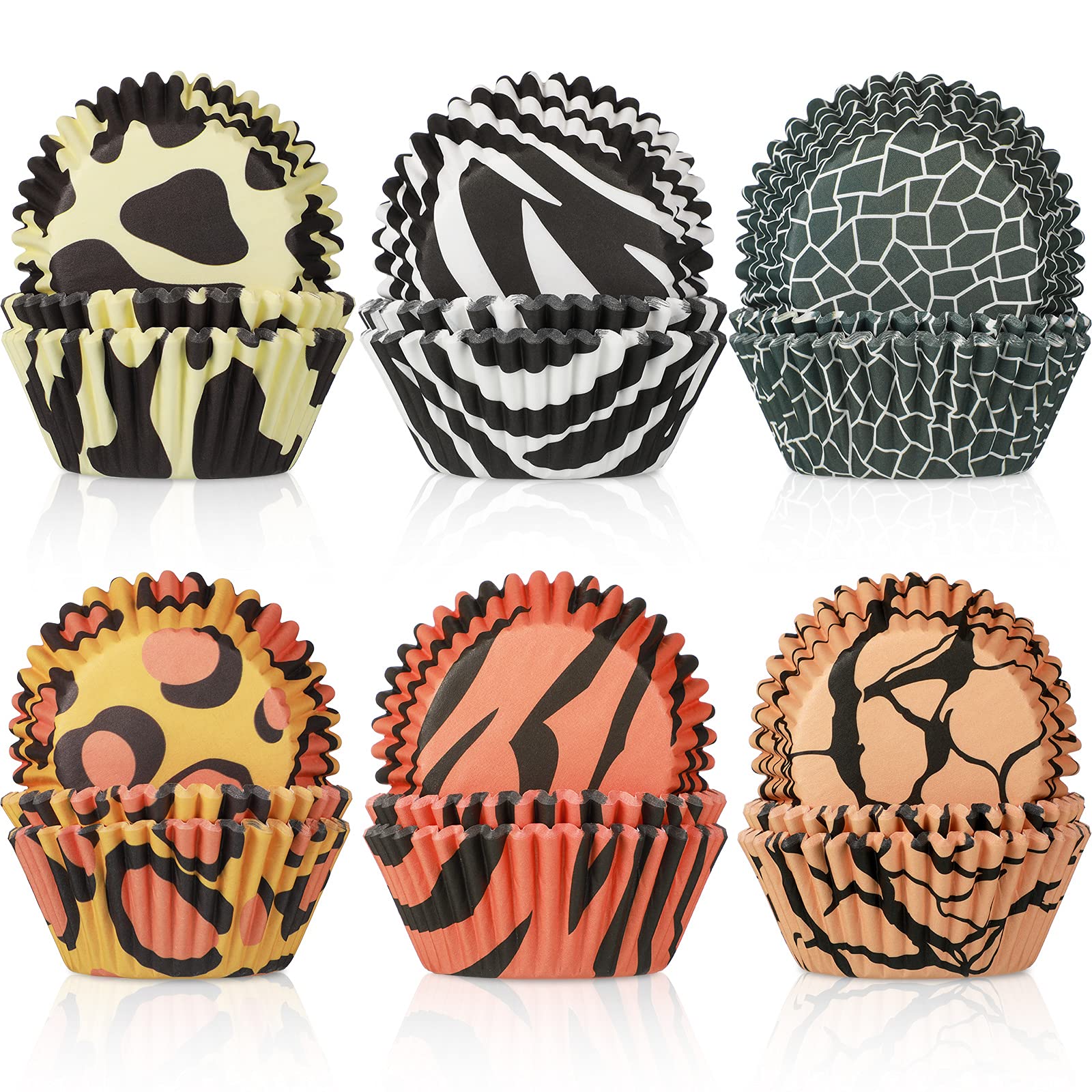 600 Pieces Animal Print Cupcake Liners Leopard Baking Cup Wrappers Zebra Giraffe Muffin Standard Sized Muffin Cupcake Decorations for Birthday Wedding Party Baby Shower Supplies(Chic Style)