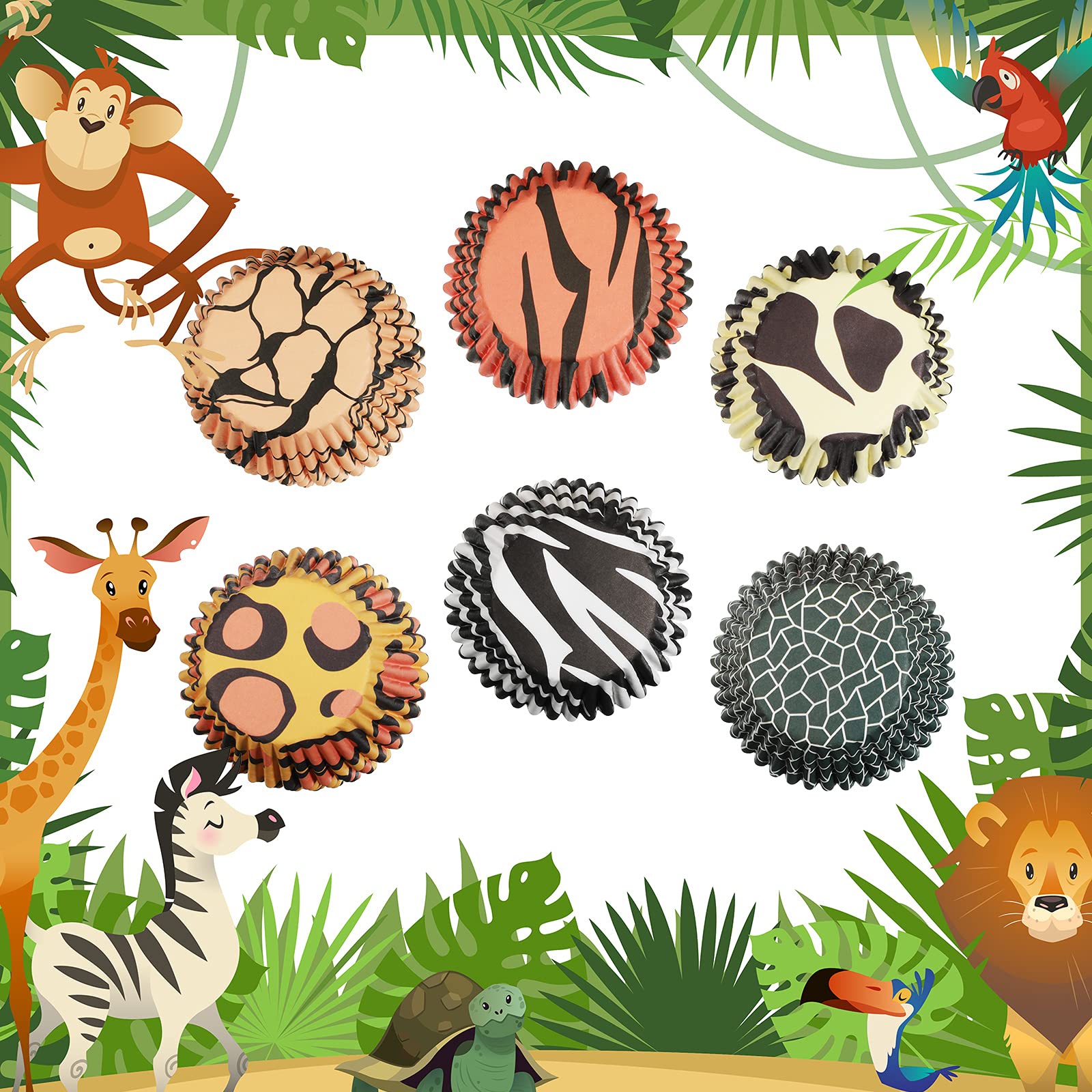 600 Pieces Animal Print Cupcake Liners Leopard Baking Cup Wrappers Zebra Giraffe Muffin Standard Sized Muffin Cupcake Decorations for Birthday Wedding Party Baby Shower Supplies(Chic Style)