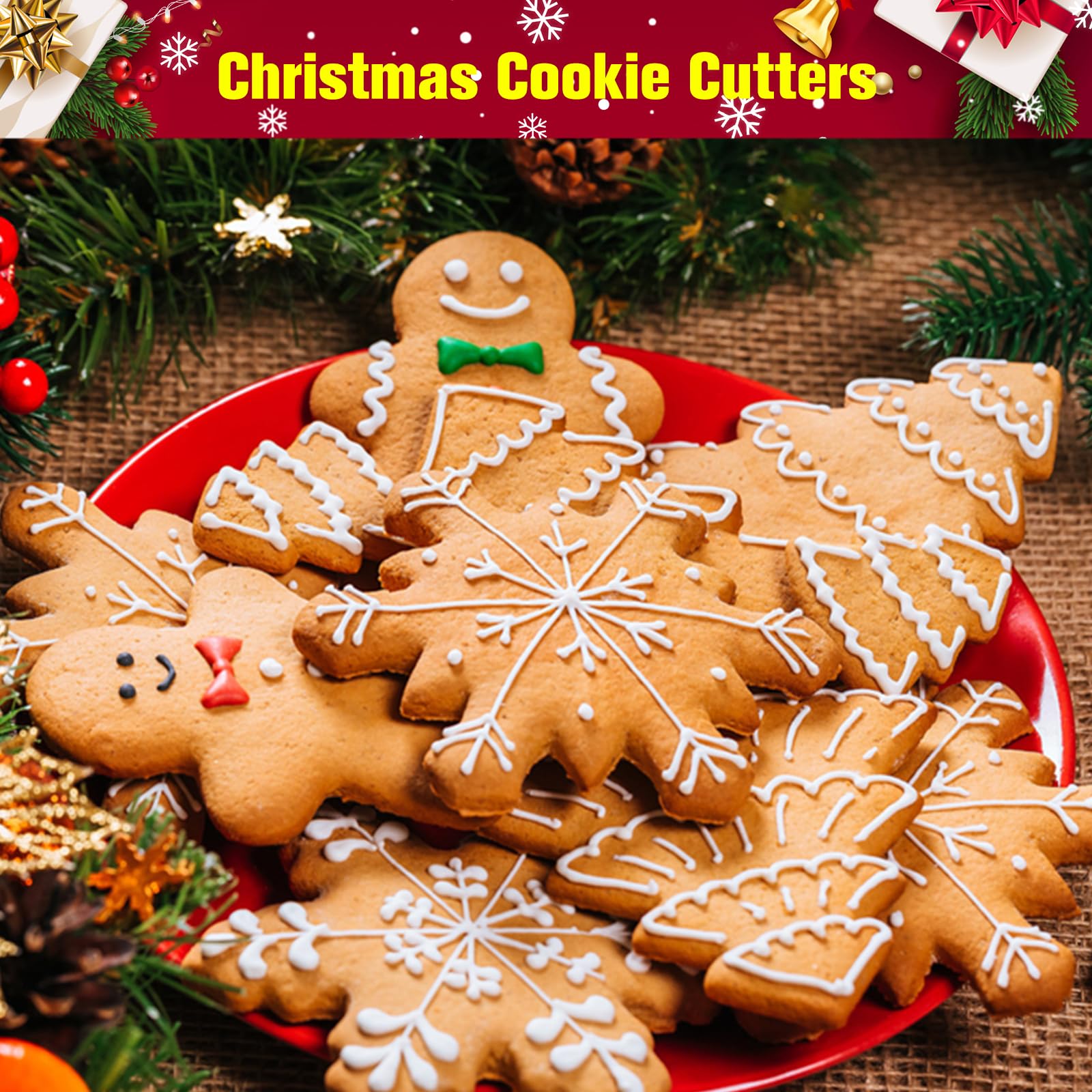 Hibery 15 Pcs Christmas Cookie Cutters, Holiday Cookie Cutters Including Snowman, Gingerbread, Christmas Tree, Snowflake Gingerbread Cookie Cutters Christmas Shapes and More