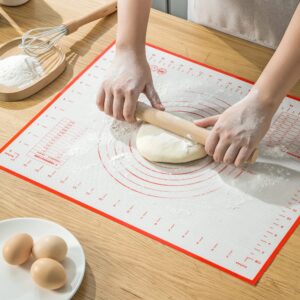 Non Slip Silicone Pastry Mat with Measurements Nonstick, 16 x 20 Inch Thick Baking Mat for Rolling out Dough Red Food Grade Silicone Baking Mats for Cookie, Cake, Pizza