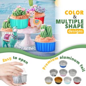 120 Pcs Aluminum Foil Baking Cups Mini Cake Pans with Lids 5 oz Cupcake Liners Disposable Muffin Tins Cupcake Wrappers Baking Foil Ramekins Pans Aluminum Cupcake Cups for Birthday Party (Multicolor)