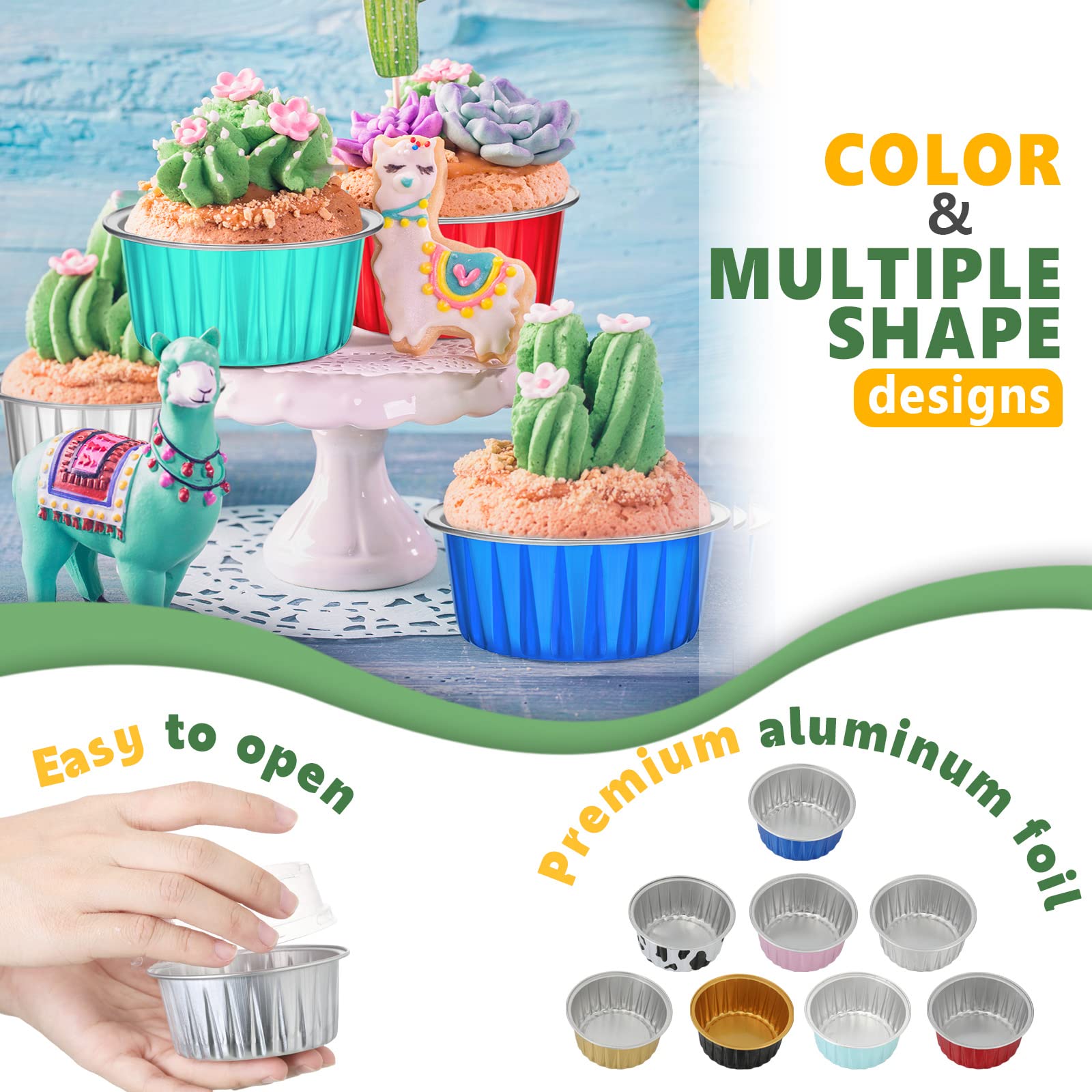 120 Pcs Aluminum Foil Baking Cups Mini Cake Pans with Lids 5 oz Cupcake Liners Disposable Muffin Tins Cupcake Wrappers Baking Foil Ramekins Pans Aluminum Cupcake Cups for Birthday Party (Multicolor)