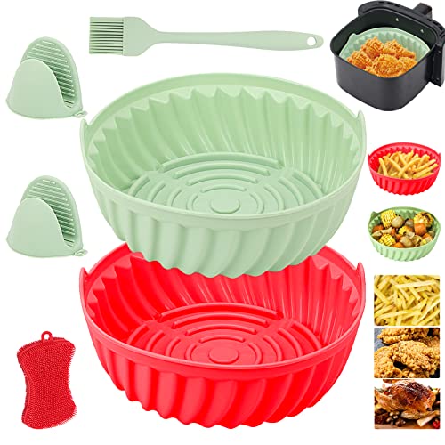 2 Pack Air Fryer Silicone Pot, Silicone Air Fryer Basket, 7.5Inch Reusable Air Fryer Liners, Round Food Safe Easy Cleaning Air Fryer Oven Accessories, Replacement of Parchment Paper Liners, for 3-5QT