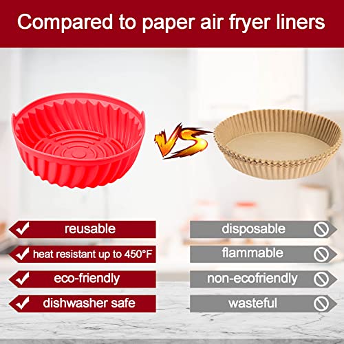 2 Pack Air Fryer Silicone Pot, Silicone Air Fryer Basket, 7.5Inch Reusable Air Fryer Liners, Round Food Safe Easy Cleaning Air Fryer Oven Accessories, Replacement of Parchment Paper Liners, for 3-5QT