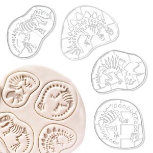 4 pcs dinosaur cookie cutters dinosaur skeleton fossil cookie cutters stegosaurus t-rex tanystropheus triceratops bone fossil mold for stamp baking dinosaur biscuits enthusiasts
