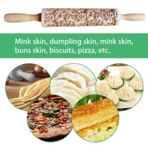 Embossing Rolling Pin, Flower Pattern Wooden Laser Engraved Embossed Printing Rolling Pin DIY Tool for Homemade or Christmas Cookies