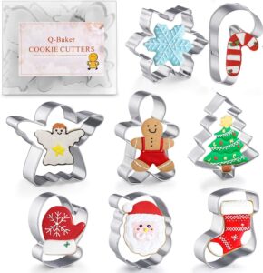 christmas cookie cutters, 8pcs winter holiday cookie cutter set, stainless steel metal cutter with gingerbread men,christmas tree,snowflake, candy cane, angel, santa face,stocking,mitten