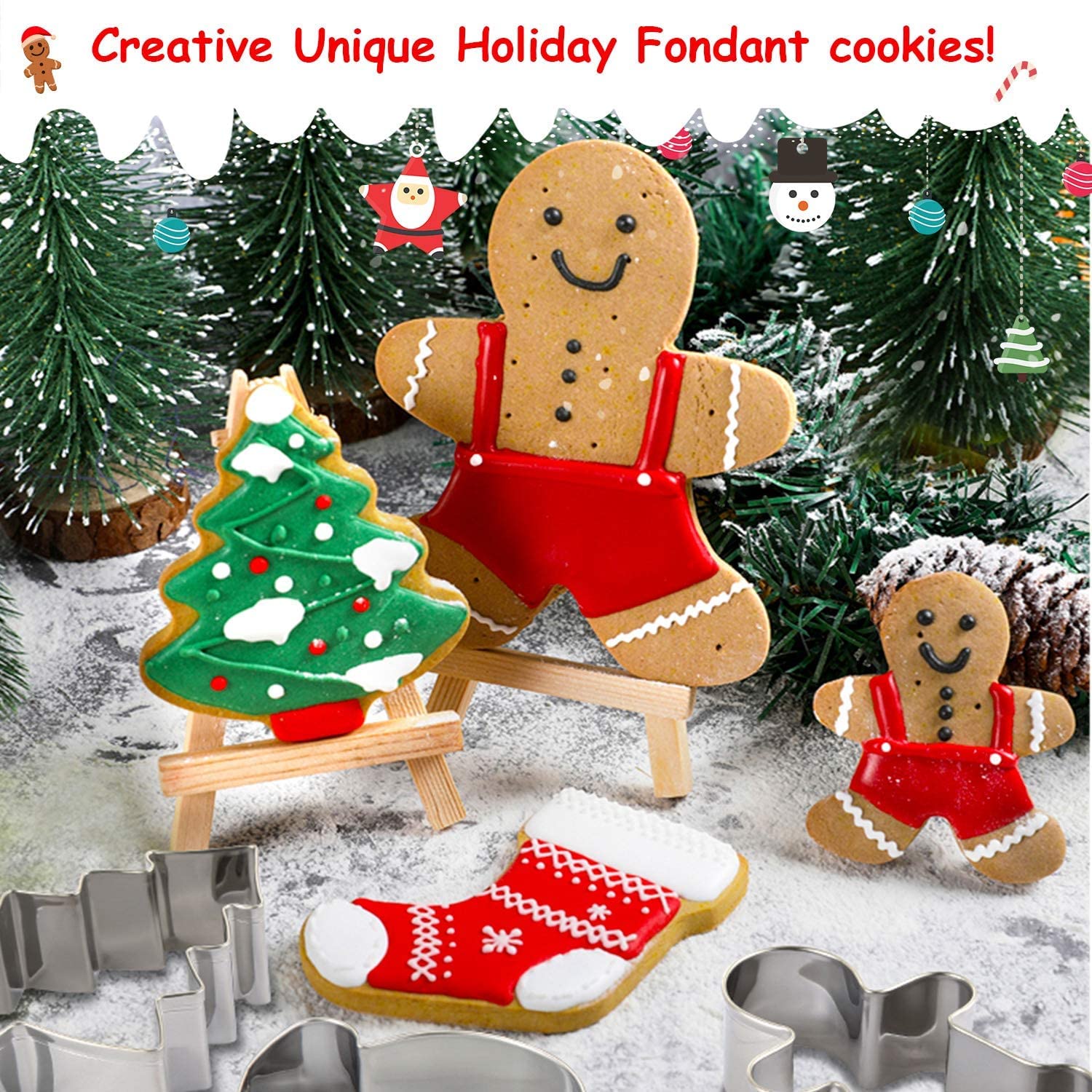 Christmas Cookie Cutters, 8Pcs Winter Holiday Cookie Cutter Set, Stainless Steel Metal Cutter with Gingerbread Men,Christmas Tree,Snowflake, Candy Cane, Angel, Santa Face,Stocking,Mitten