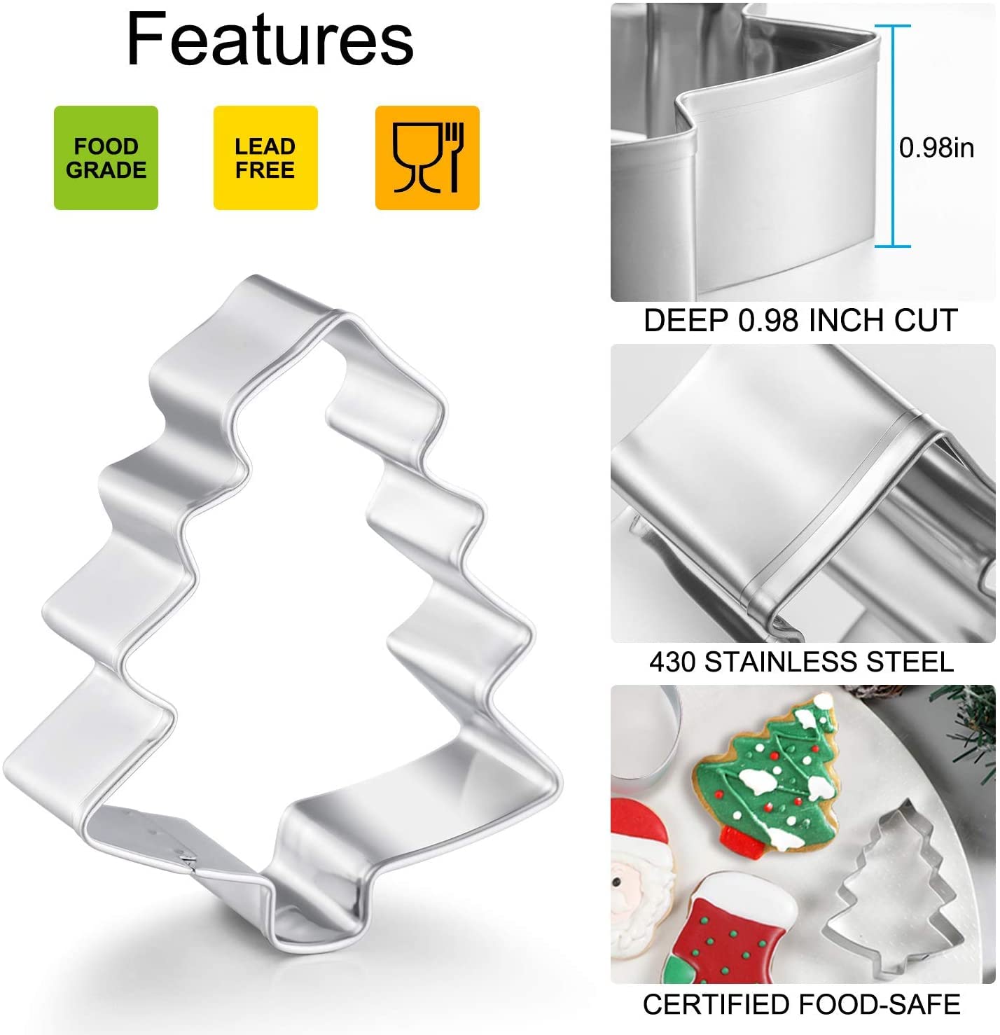 Christmas Cookie Cutters, 8Pcs Winter Holiday Cookie Cutter Set, Stainless Steel Metal Cutter with Gingerbread Men,Christmas Tree,Snowflake, Candy Cane, Angel, Santa Face,Stocking,Mitten