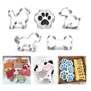 puppy dog paw and bone shaped cookie cutter, stainless steel biscuit/fondant molds homemade baking tools by eorta for kids, party, dishwasher safe, set of 5