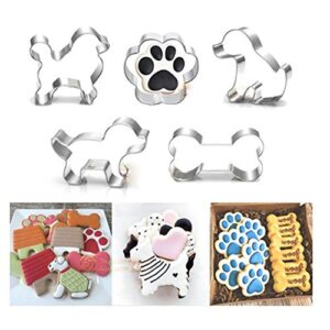 Puppy Dog Paw and Bone Shaped Cookie Cutter, Stainless Steel Biscuit/Fondant Molds Homemade Baking Tools by EORTA for Kids, Party, Dishwasher Safe, Set of 5