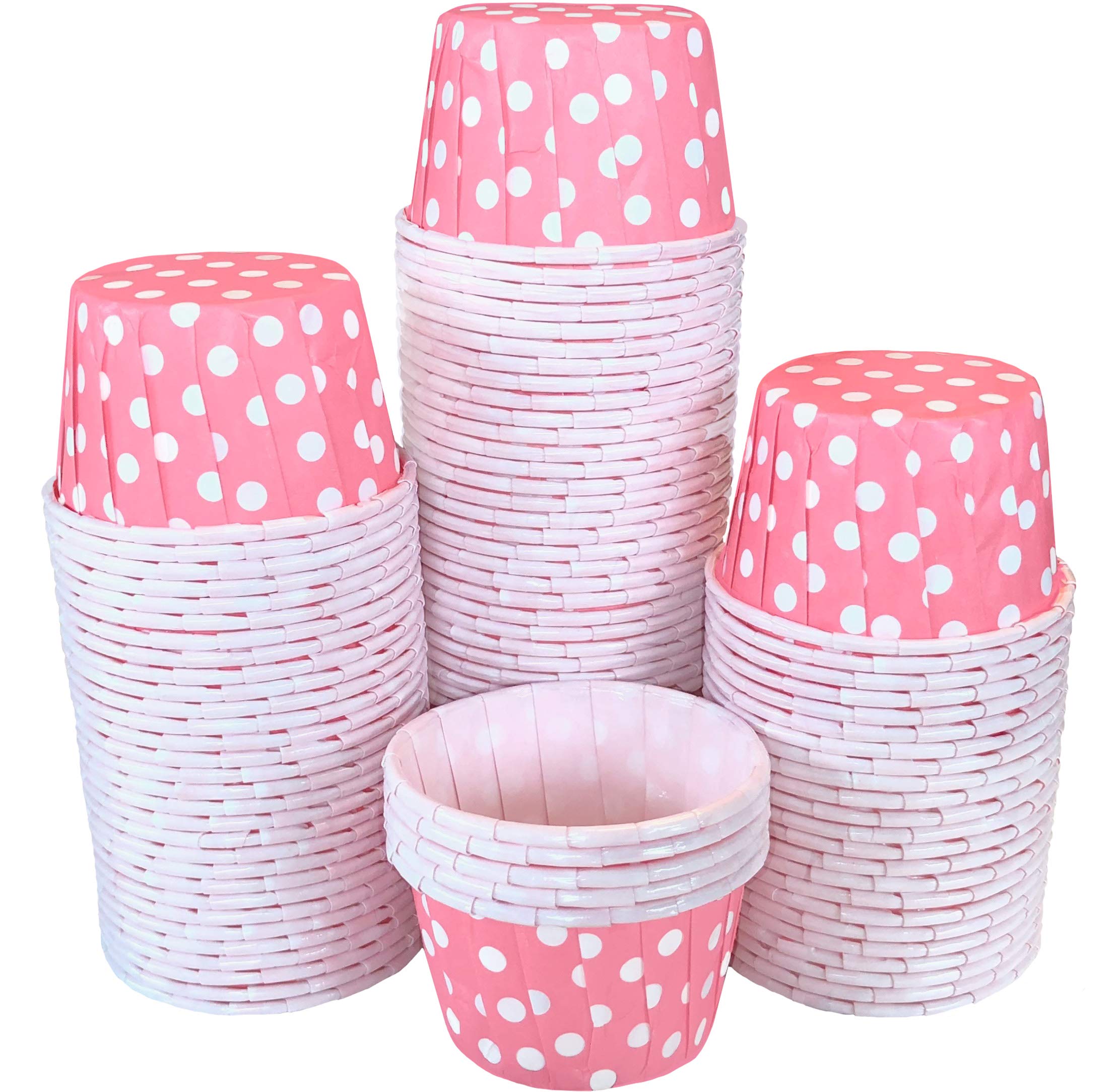 Pink Bulk MINI Candy Nut Paper Cups - Valentine Mini Baking Liners - Pink White Polka Dot - 100 Pack