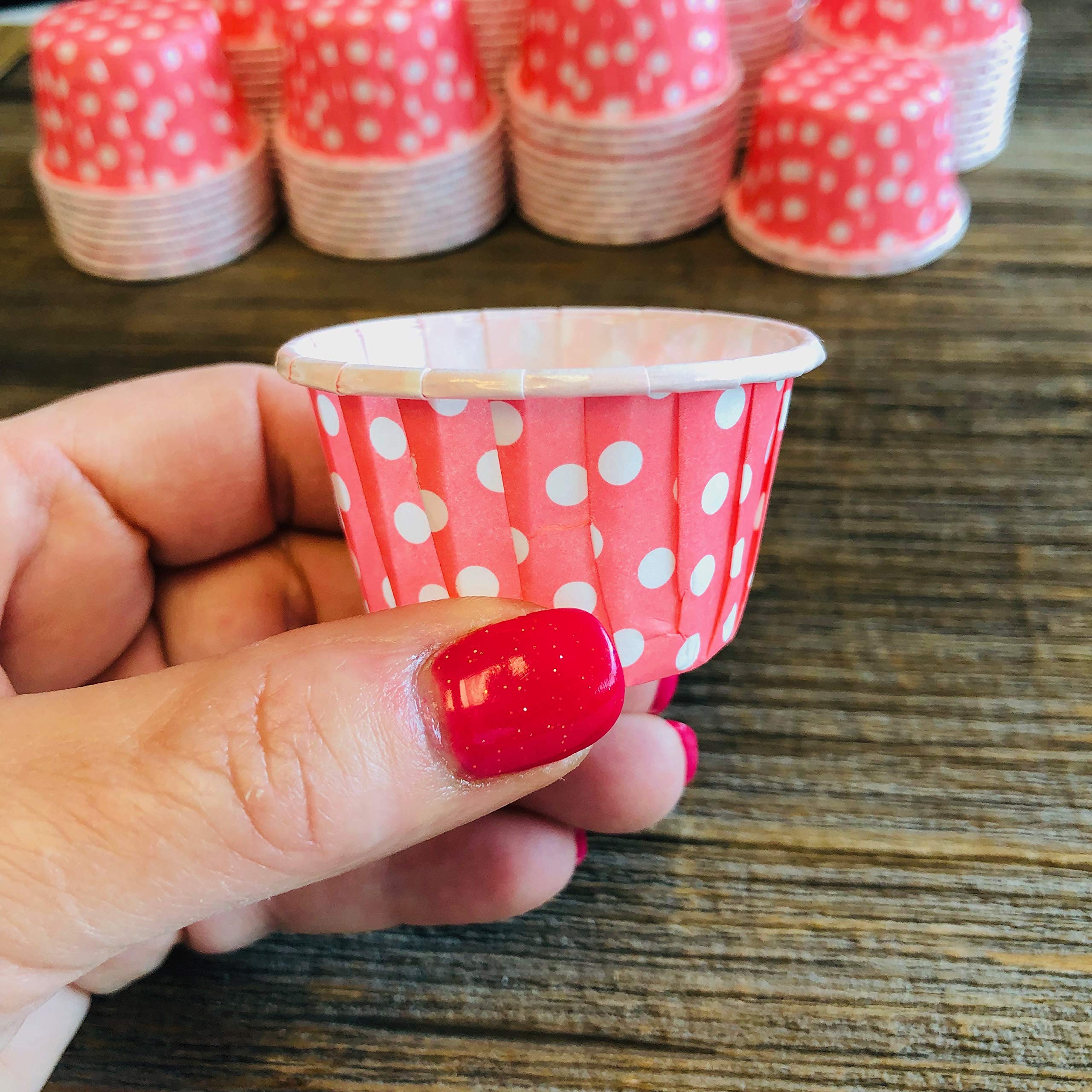 Pink Bulk MINI Candy Nut Paper Cups - Valentine Mini Baking Liners - Pink White Polka Dot - 100 Pack