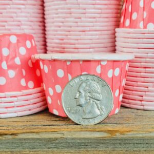 Pink Bulk MINI Candy Nut Paper Cups - Valentine Mini Baking Liners - Pink White Polka Dot - 100 Pack