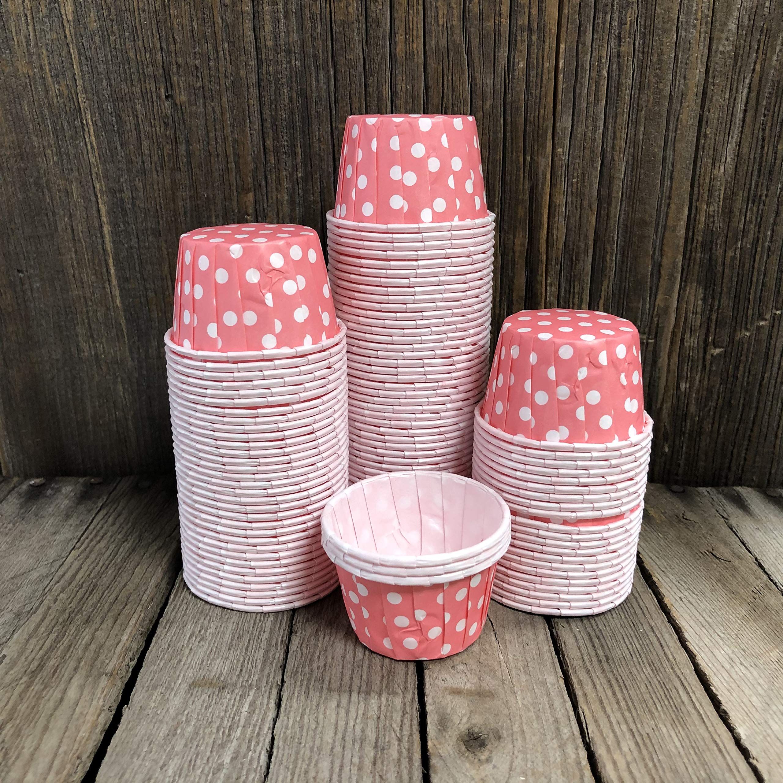 Pink Bulk MINI Candy Nut Paper Cups - Valentine Mini Baking Liners - Pink White Polka Dot - 100 Pack