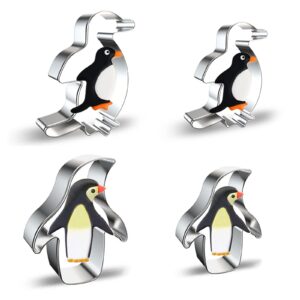 penguin cookie cutter baking set - 4 pieces animal shapes stainless steel metal biscuit mold cutter for kids birthday kitchen baking halloween christmas easter party decoration favor