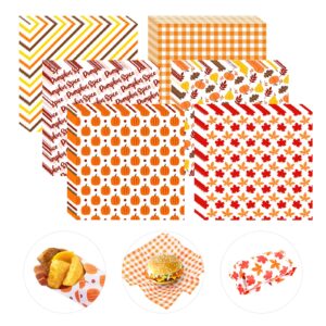 240pcs wax paper dry waxed deli paper sheet 12x12 inch sandwich wrap paper pumpkin maple leaf checkered decorative parchment paper food basket liners for home kitchen picnic party