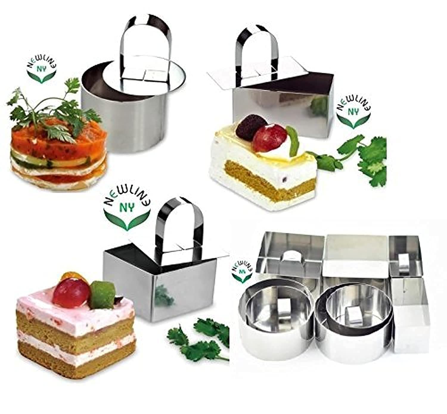 NewlineNY Stainless Steel Dessert Rings (12 Pcs) Round Square Rectangular Appetizers Molded Salads, Cakes Mousse Molding Layering Cake Cutter