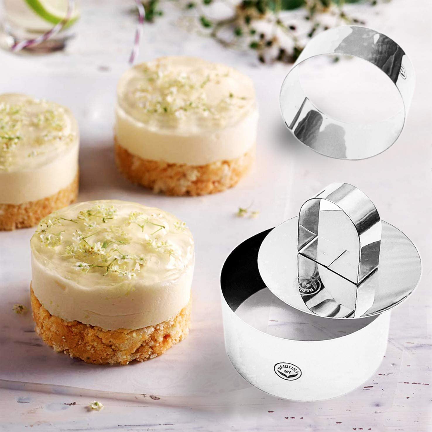 NewlineNY Stainless Steel Dessert Rings (12 Pcs) Round Square Rectangular Appetizers Molded Salads, Cakes Mousse Molding Layering Cake Cutter